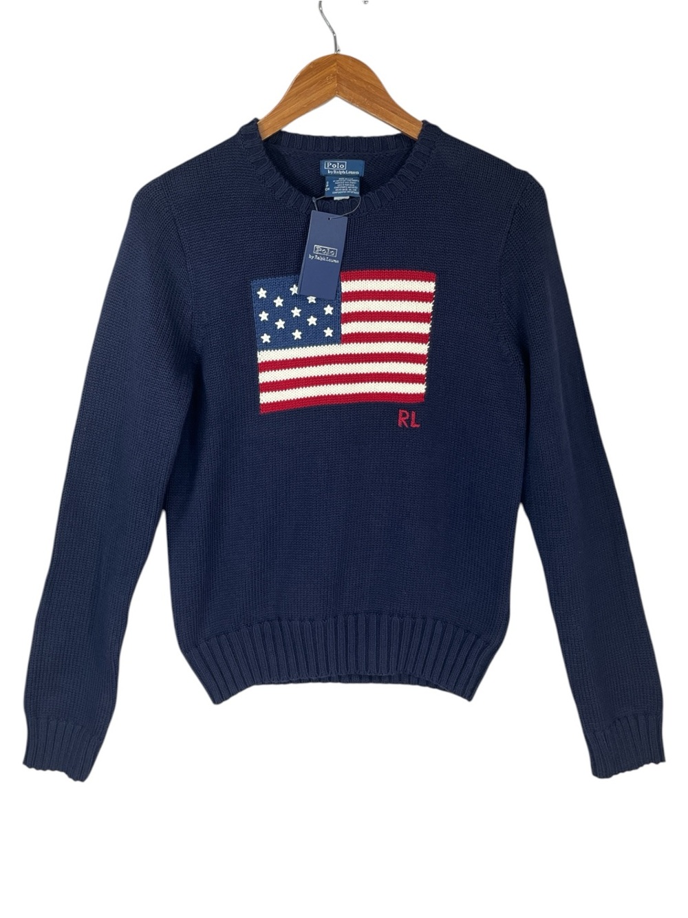 NWT Polo Ralph Lauren American Flag Cotton Crewneck Sweater size Small - Picture 5 of 10